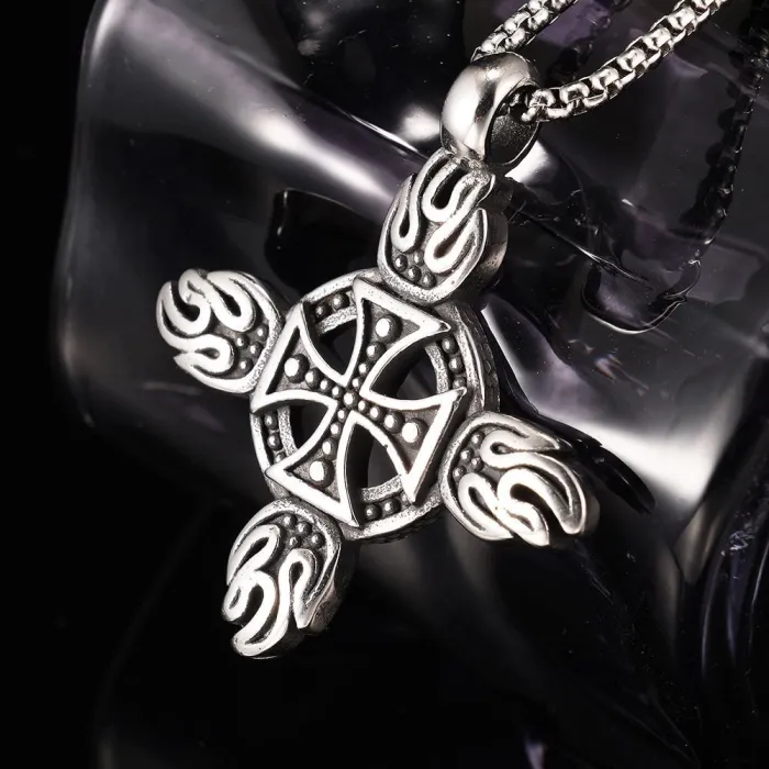 Punk Style Cross Biker Club Emblem Flame Pendant – Stainless Steel Men's Necklace (In Stock)