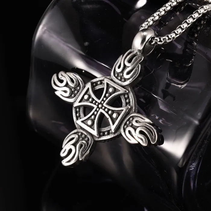 Punk Style Cross Biker Club Emblem Flame Pendant – Stainless Steel Men's Necklace (In Stock)