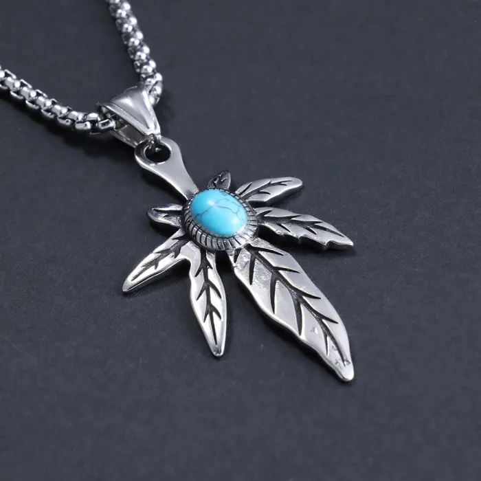 Hot-Selling Lightweight Turquoise Maple Leaf Pendant – Fashionable Stainless Steel Jewelry