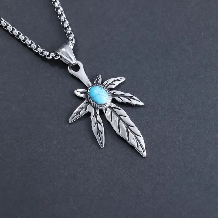 Hot-Selling Lightweight Turquoise Maple Leaf Pendant – Fashionable Stainless Steel Jewelry