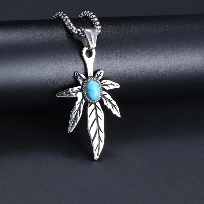 Hot-Selling Lightweight Turquoise Maple Leaf Pendant – Fashionable Stainless Steel Jewelry