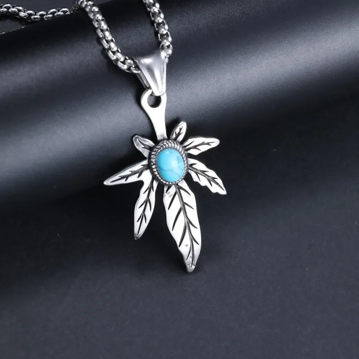 Hot-Selling Lightweight Turquoise Maple Leaf Pendant – Fashionable Stainless Steel Jewelry