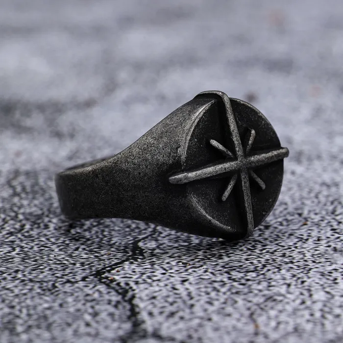 2024 Punk Style Nordic Compass Cross Viking Ring – Trendy Stainless Steel Jewelry in Stock