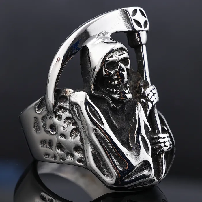 Grim Reaper Stainless Steel Ring – Vintage Hip-Hop Style for Men | In-Stock Bulk Jewelry Supplier