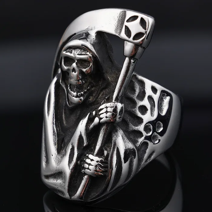 Grim Reaper Stainless Steel Ring – Vintage Hip-Hop Style for Men | In-Stock Bulk Jewelry Supplier