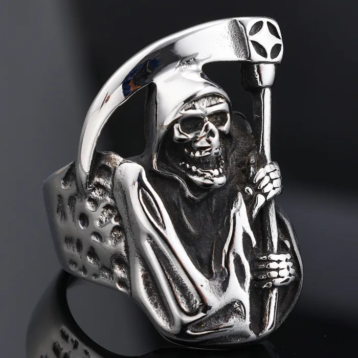 Grim Reaper Stainless Steel Ring – Vintage Hip-Hop Style for Men | In-Stock Bulk Jewelry Supplier