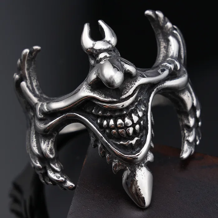 New Hot-Selling Devil Grin Joker Ring – Unisex Stainless Steel Gothic Clown Design (Wholesale for EU/US)