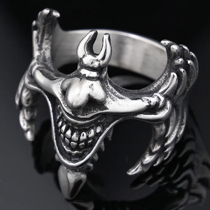 New Hot-Selling Devil Grin Joker Ring – Unisex Stainless Steel Gothic Clown Design (Wholesale for EU/US)