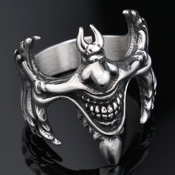 New Hot-Selling Devil Grin Joker Ring – Unisex Stainless Steel Gothic Clown Design (Wholesale for EU/US)