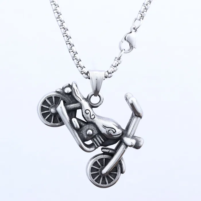 Vintage Motorcycle Pendant Necklace – Punk Biker Style Stainless Steel Chain for Men (In Stock)