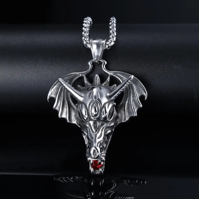Stylish Red Gem Pterosaur Dragon Head Pendant – Titanium Steel, Rust-Free Fashion Jewelry (Wholesale)