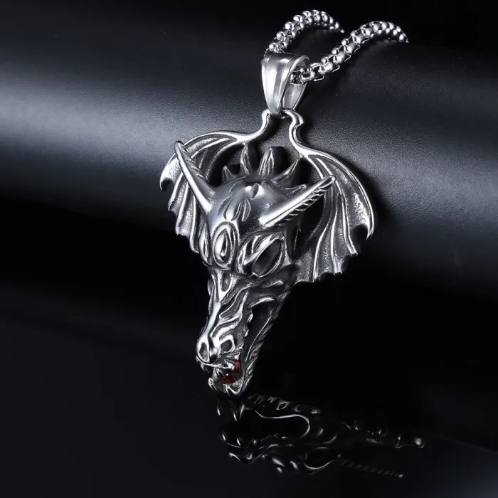 Stylish Red Gem Pterosaur Dragon Head Pendant – Titanium Steel, Rust-Free Fashion Jewelry (Wholesale)