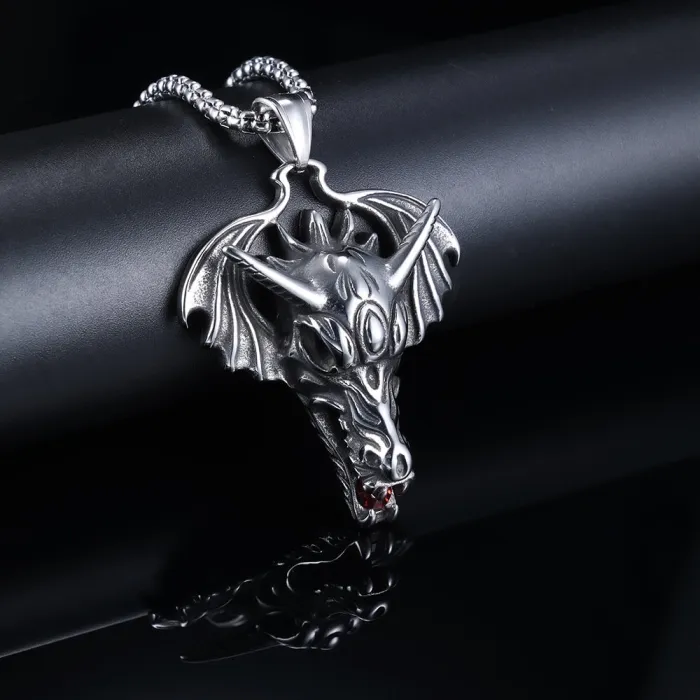 Stylish Red Gem Pterosaur Dragon Head Pendant – Titanium Steel, Rust-Free Fashion Jewelry (Wholesale)
