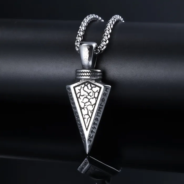 Trendy Vintage Cracked Texture Viking Triangle Pendant – Stainless Steel, In Stock