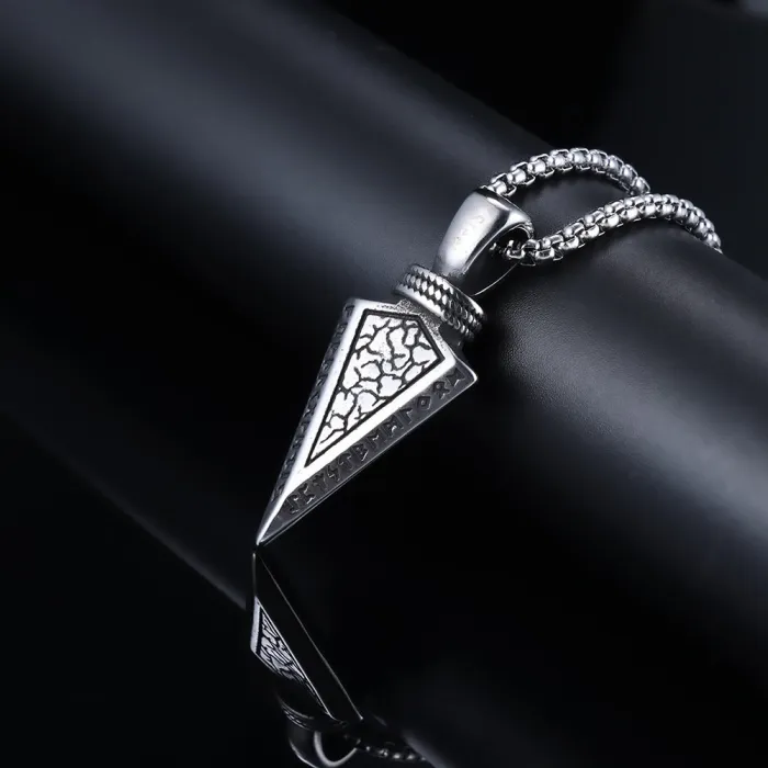 Trendy Vintage Cracked Texture Viking Triangle Pendant – Stainless Steel, In Stock
