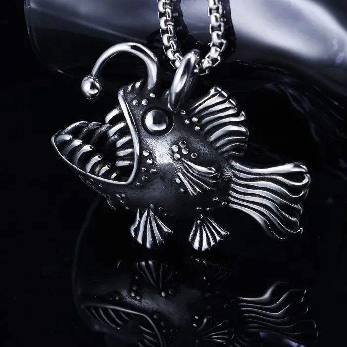 Vintage Bold Anglerfish Pendant – Fashion Stainless Steel Charm, Titanium Steel Material, Wholesale
