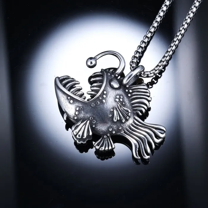 Vintage Bold Anglerfish Pendant – Fashion Stainless Steel Charm, Titanium Steel Material, Wholesale