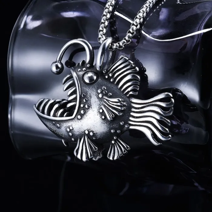 Vintage Bold Anglerfish Pendant – Fashion Stainless Steel Charm, Titanium Steel Material, Wholesale