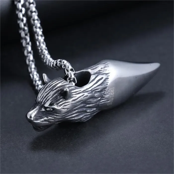 Vintage Titanium Steel Viking Wolf Head Pendant – Hip-Hop Style Must-Have for Trendy Men