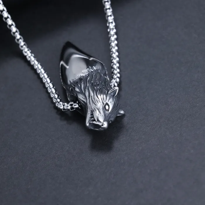 Vintage Titanium Steel Viking Wolf Head Pendant – Hip-Hop Style Must-Have for Trendy Men