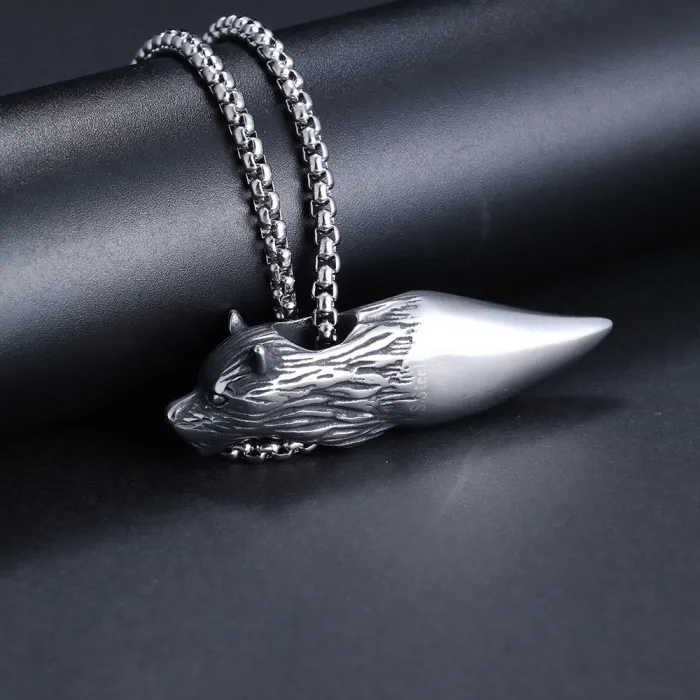 Vintage Titanium Steel Viking Wolf Head Pendant – Hip-Hop Style Must-Have for Trendy Men