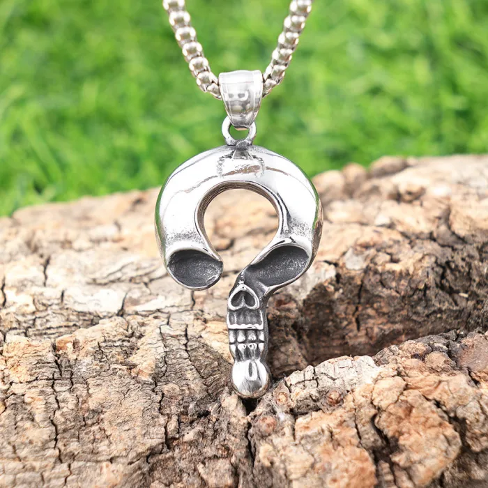 Trendy and Unique Question Mark Skull Pendant – Unisex Stainless Steel Necklace