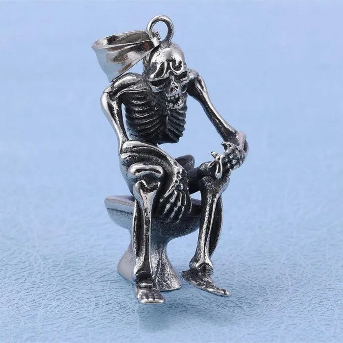 New Trendy Skull Skeleton Toilet Pendant – Funny Street-Style Unisex Necklace