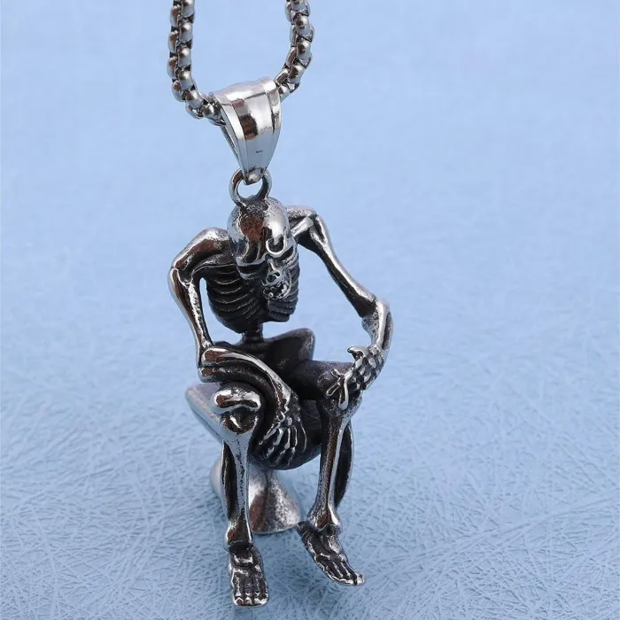 New Trendy Skull Skeleton Toilet Pendant – Funny Street-Style Unisex Necklace