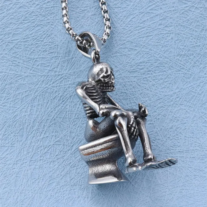 New Trendy Skull Skeleton Toilet Pendant – Funny Street-Style Unisex Necklace