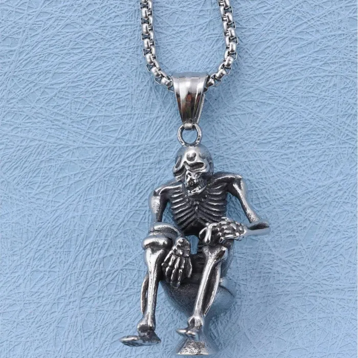 New Trendy Skull Skeleton Toilet Pendant – Funny Street-Style Unisex Necklace
