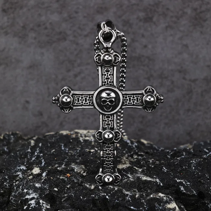 AliExpress Hot-Selling Skull Pin Pendant – Trendy Stainless Steel Necklace, Ready Stock Wholesale