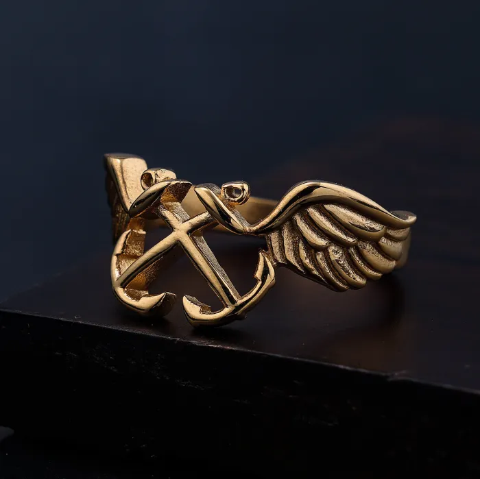 Unisex Titanium Steel Anchor Wing Ring – Punk Style, Durable & Trendy, Wholesale Men’s Jewelry