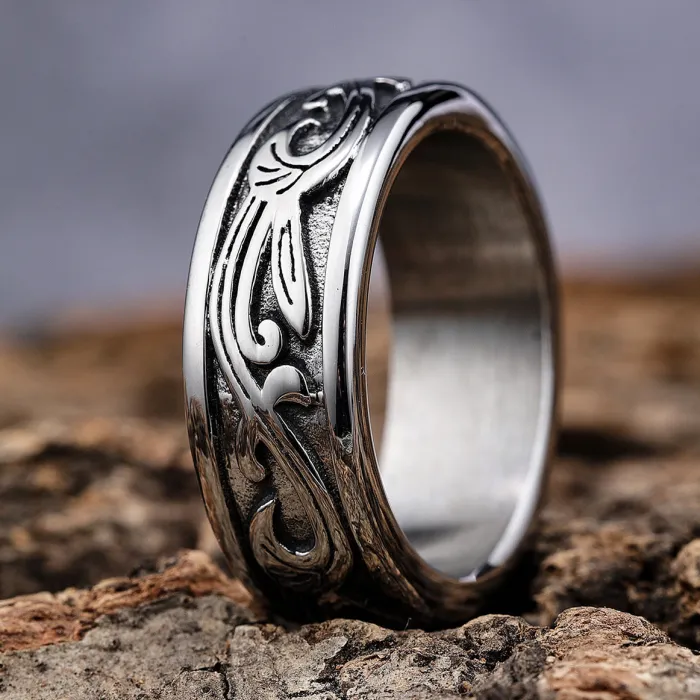 Titanium Steel Vine Pattern Band Ring – Unisex Solid Weave Design, Everyday Fashion, In-Stock Wholesale