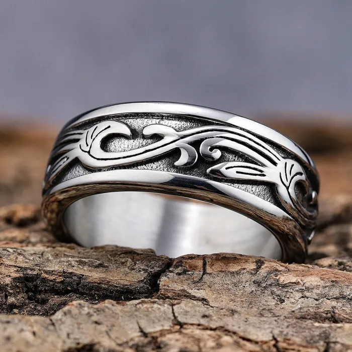 Titanium Steel Vine Pattern Band Ring – Unisex Solid Weave Design, Everyday Fashion, In-Stock Wholesale