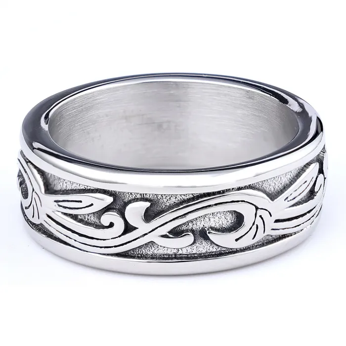 Titanium Steel Vine Pattern Band Ring – Unisex Solid Weave Design, Everyday Fashion, In-Stock Wholesale
