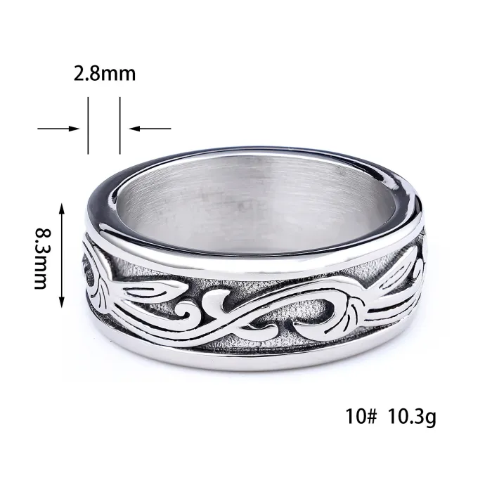 Titanium Steel Vine Pattern Band Ring – Unisex Solid Weave Design, Everyday Fashion, In-Stock Wholesale