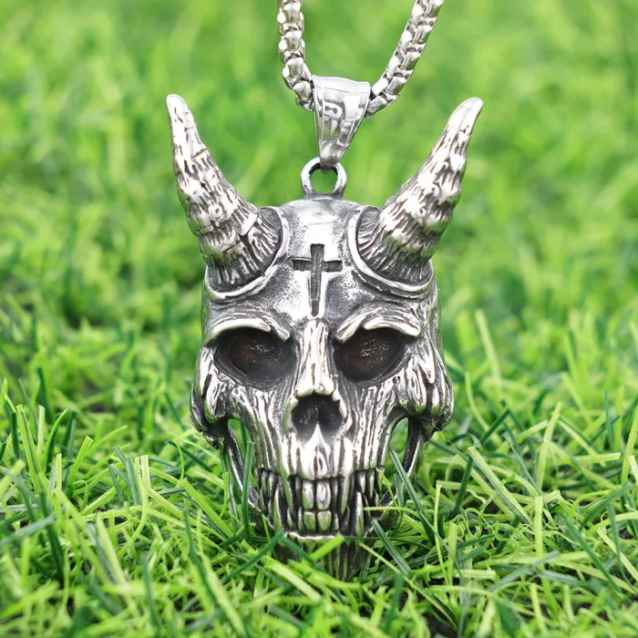 Grim Reaper Ram Skull Pendant – Gothic Style Stainless Steel Necklace, Vintage Bold Design, Wholesale In-Stock