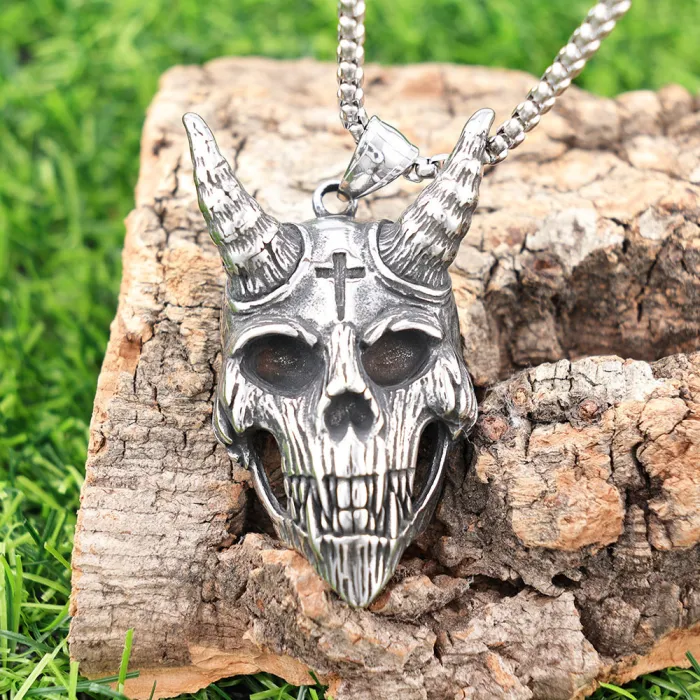 Grim Reaper Ram Skull Pendant – Gothic Style Stainless Steel Necklace, Vintage Bold Design, Wholesale In-Stock