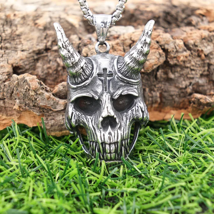 Grim Reaper Ram Skull Pendant – Gothic Style Stainless Steel Necklace, Vintage Bold Design, Wholesale In-Stock