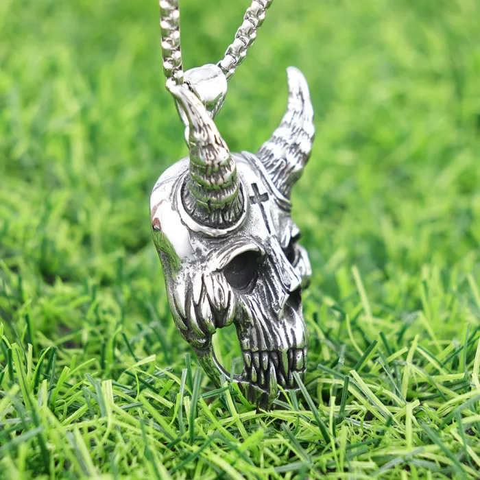 Grim Reaper Ram Skull Pendant – Gothic Style Stainless Steel Necklace, Vintage Bold Design, Wholesale In-Stock