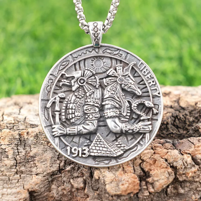 Anubis Wolf Head Medallion Pendant – Mythical Stainless Steel Necklace, Polished Finish, In-Stock Jewelry
