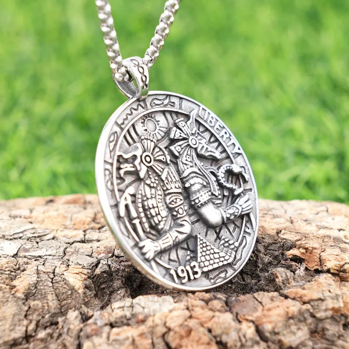 Anubis Wolf Head Medallion Pendant – Mythical Stainless Steel Necklace, Polished Finish, In-Stock Jewelry