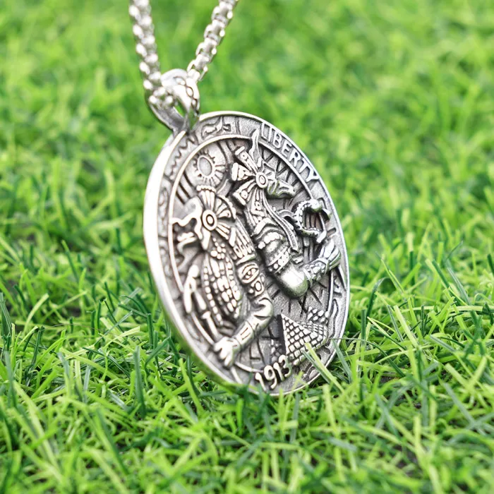 Anubis Wolf Head Medallion Pendant – Mythical Stainless Steel Necklace, Polished Finish, In-Stock Jewelry