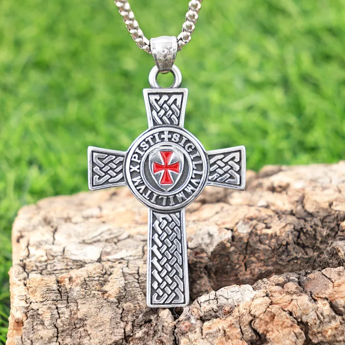 Red Epoxy Cross Pendant – Retro Polished Stainless Steel Necklace | Bulk Jewelry Supplier for Resellers