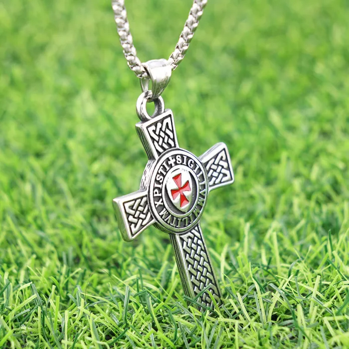 Red Epoxy Cross Pendant – Retro Polished Stainless Steel Necklace | Bulk Jewelry Supplier for Resellers