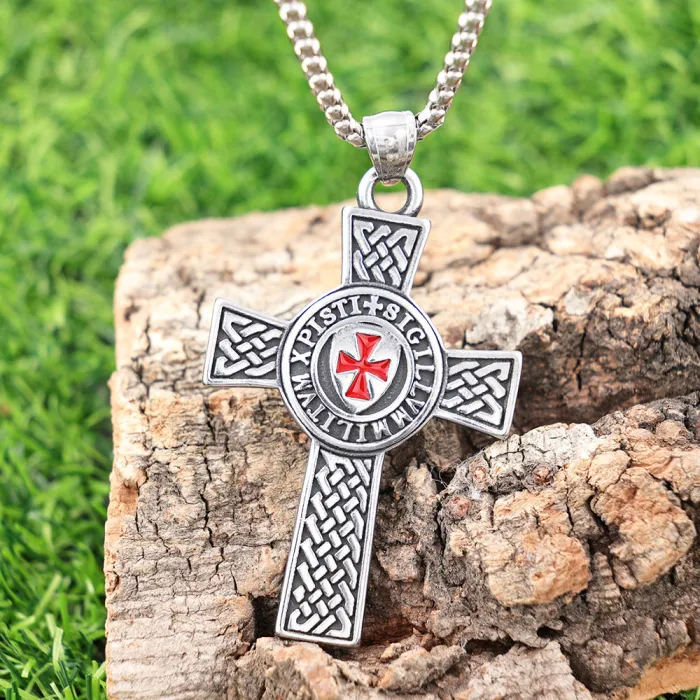 Red Epoxy Cross Pendant – Retro Polished Stainless Steel Necklace | Bulk Jewelry Supplier for Resellers