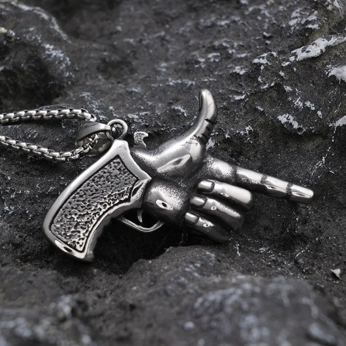 Gun-Shaped Pendant Necklace – Trendy Stainless Steel Design for Men & Women | Unisex Bulk Jewelry Supplier