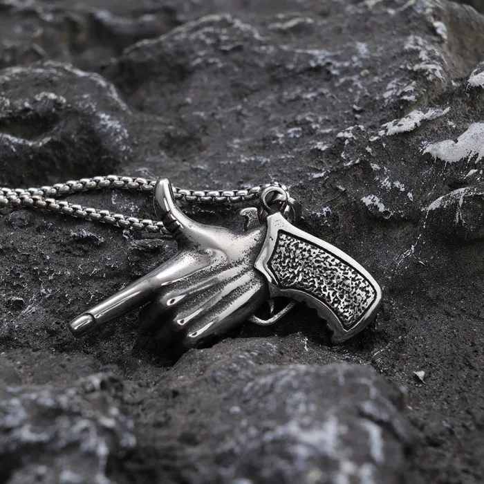 Gun-Shaped Pendant Necklace – Trendy Stainless Steel Design for Men & Women | Unisex Bulk Jewelry Supplier