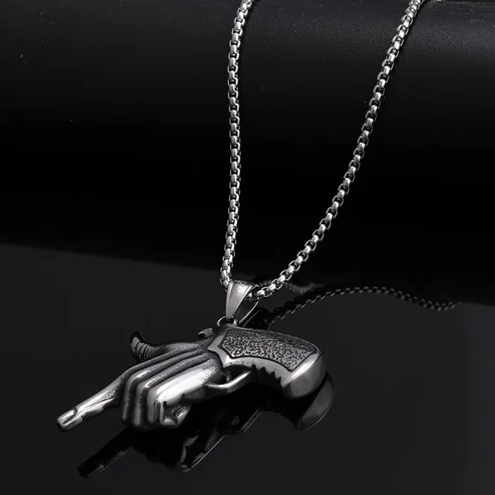 Gun-Shaped Pendant Necklace – Trendy Stainless Steel Design for Men & Women | Unisex Bulk Jewelry Supplier