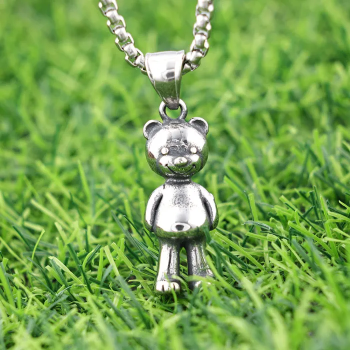 Cartoon Bear Pendant – Hip-Hop Street Style Necklace for Men & Women | Polished Stainless Steel Bulk Jewelry Supplier